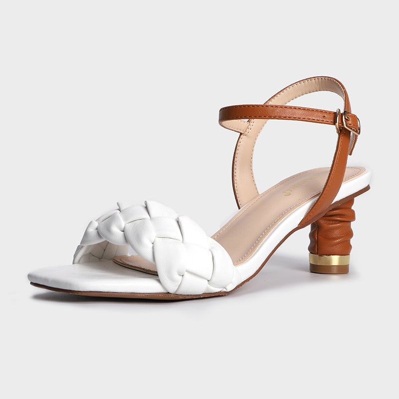 Woven High Heel Sandals with Square Toe Design