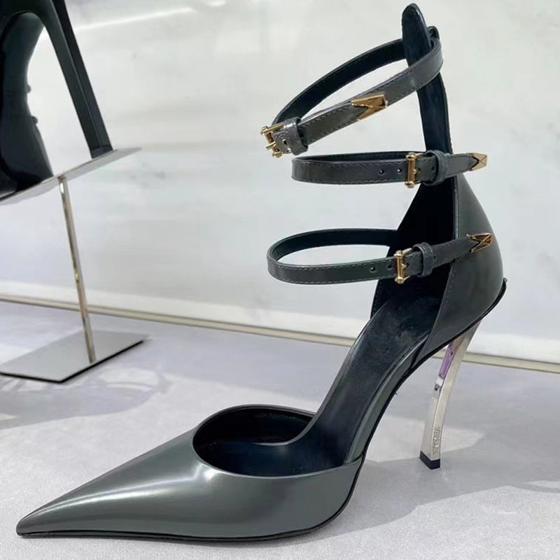 Women's Pointed Patent Leather High Heel Sandals