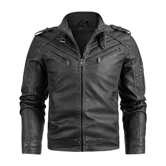 Men's Black Pu Leather Biker Jacket VINTAGE REAL MOTORCYCLE JACKETS FOR MEN