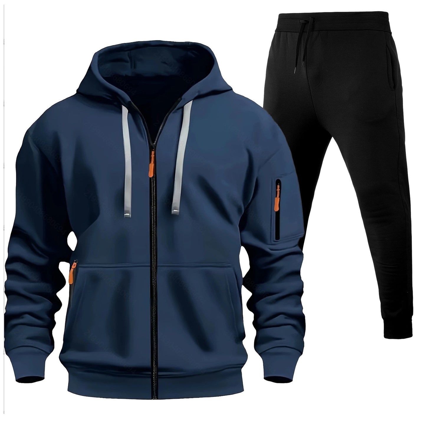 Men's Sports Hoodie Zip-up Multi-pocket Casual Hoodie Set
