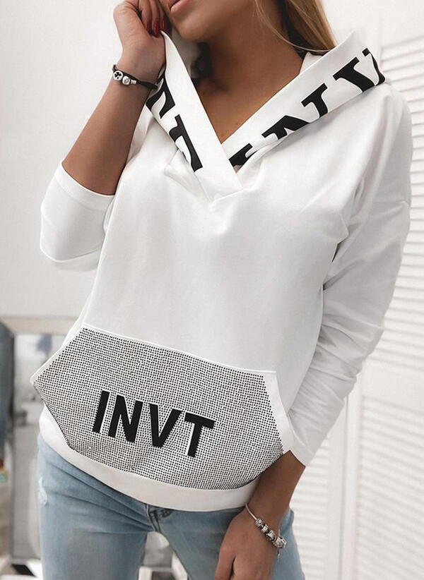 Pocket Hooded Letter Pullover Sweatshirt