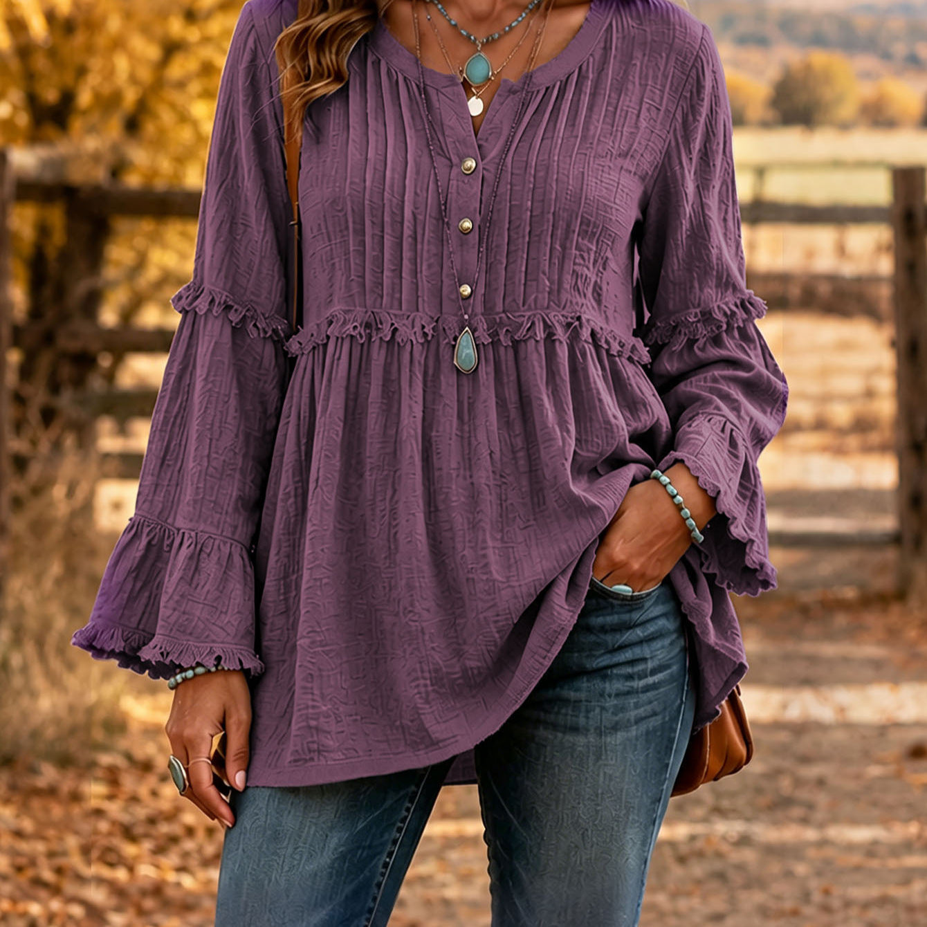Lace-trimmed Loose-fit Shirt With Tassel Patchwork Top