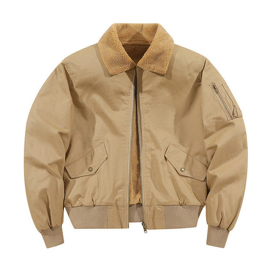 Men's American-style Fleece-lined Warm Pure Cotton Washed Jacket