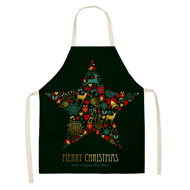 Household Green Series Christmas Dog Linen Apron Used In Kitchen