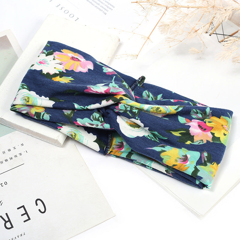 Sweat-absorbent And Anti-perspirant Bundled Headband With Wide-brimmed Print Headband