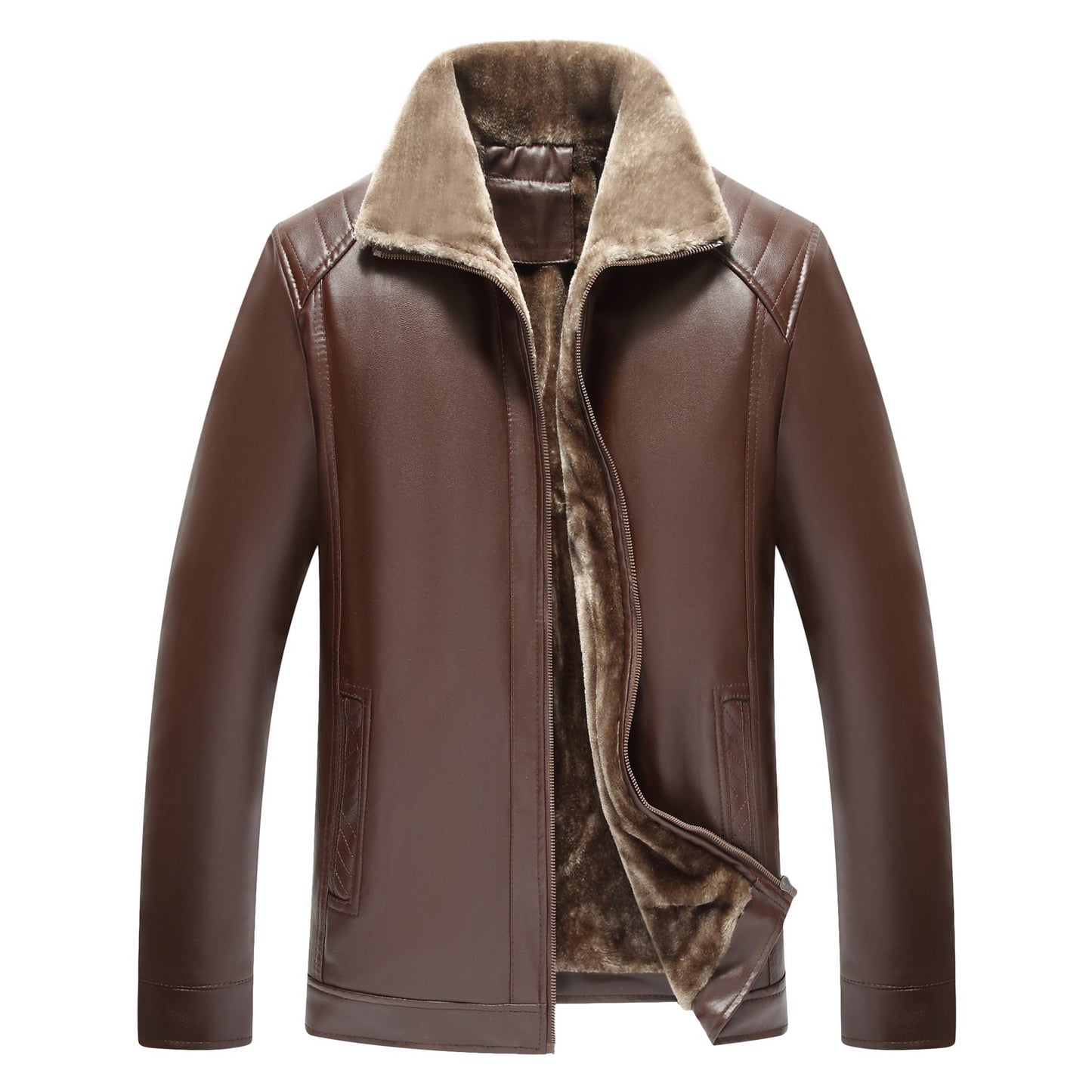 Middle-aged And Elderly Men's Fur-lined Leather Jacket