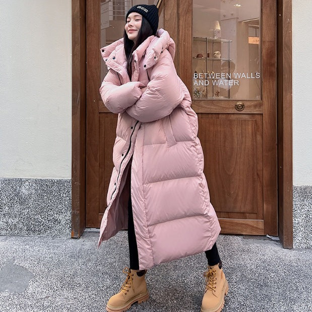 Cream Mid-Length Down Jacket for Women - High-End Winter Coat