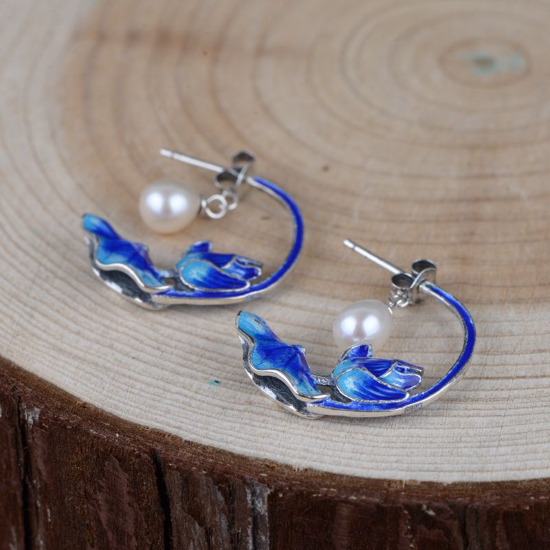 S925 Silver Enamelled Lotus Leaf Lotus Earrings