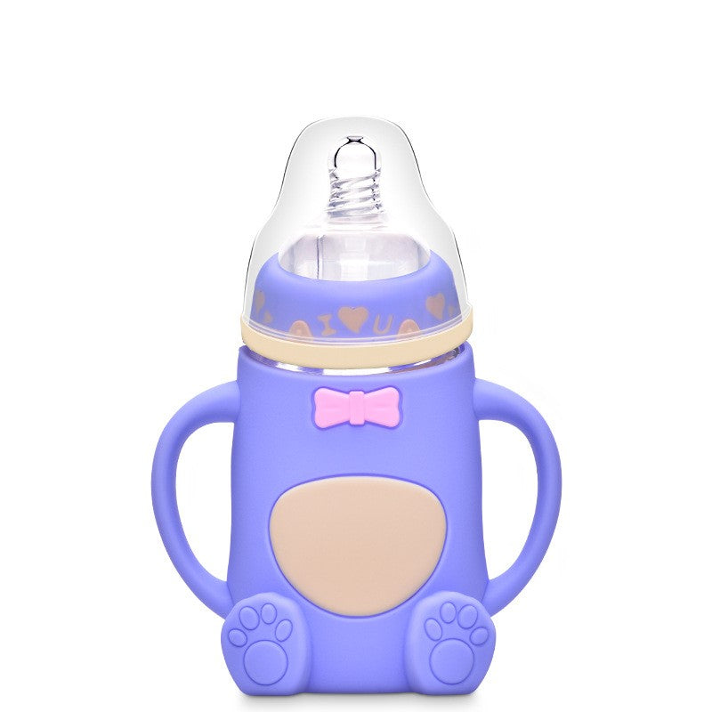 Silicone Glass Baby Bottle with Anti-Drop Design