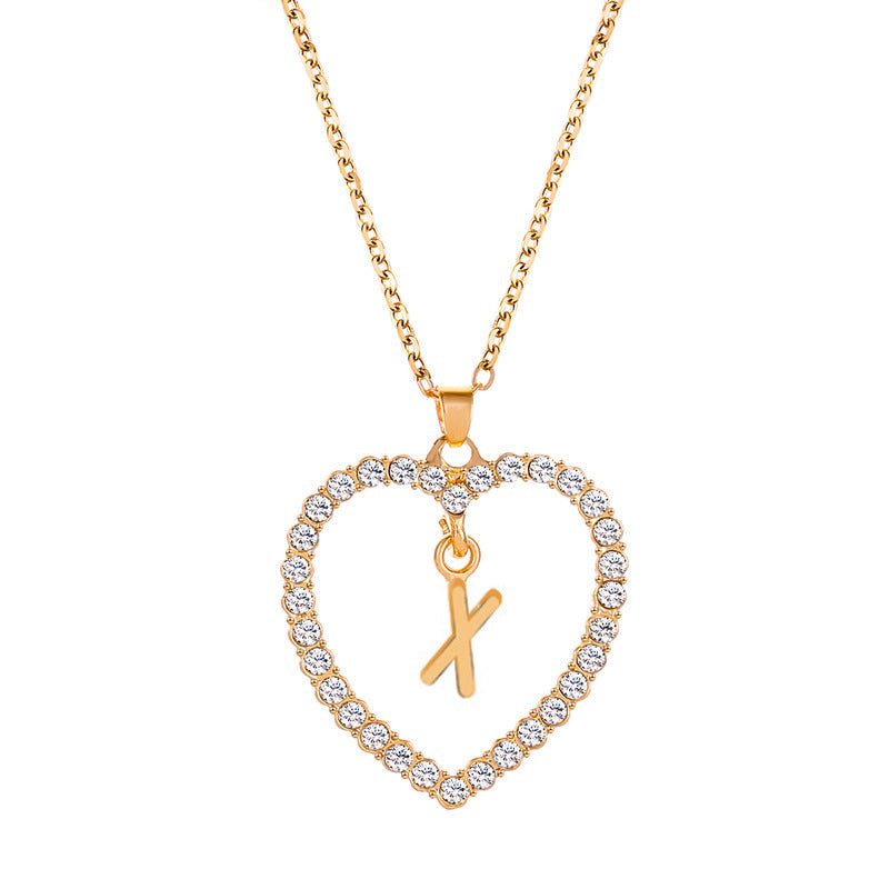 Womens Stylish & Minimalist Diamond-Encrusted 26-Letter Heart Pendant Necklace
