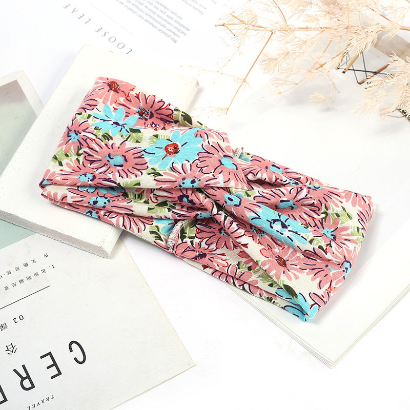 Sweat-absorbent And Anti-perspirant Bundled Headband With Wide-brimmed Print Headband