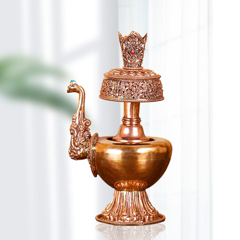 Nepalese Red Bronze Carved Benba Pot Net Kettle