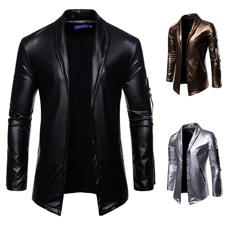 Youth Fitted PU Leather Motorcycle Jacket - Four-Season Biker Jacket with Knit Sleeves & Zipper Closure