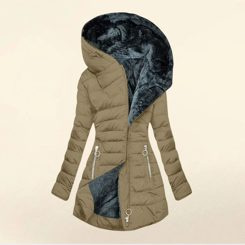 Hooded long-sleeved warm and velvet cotton jacket