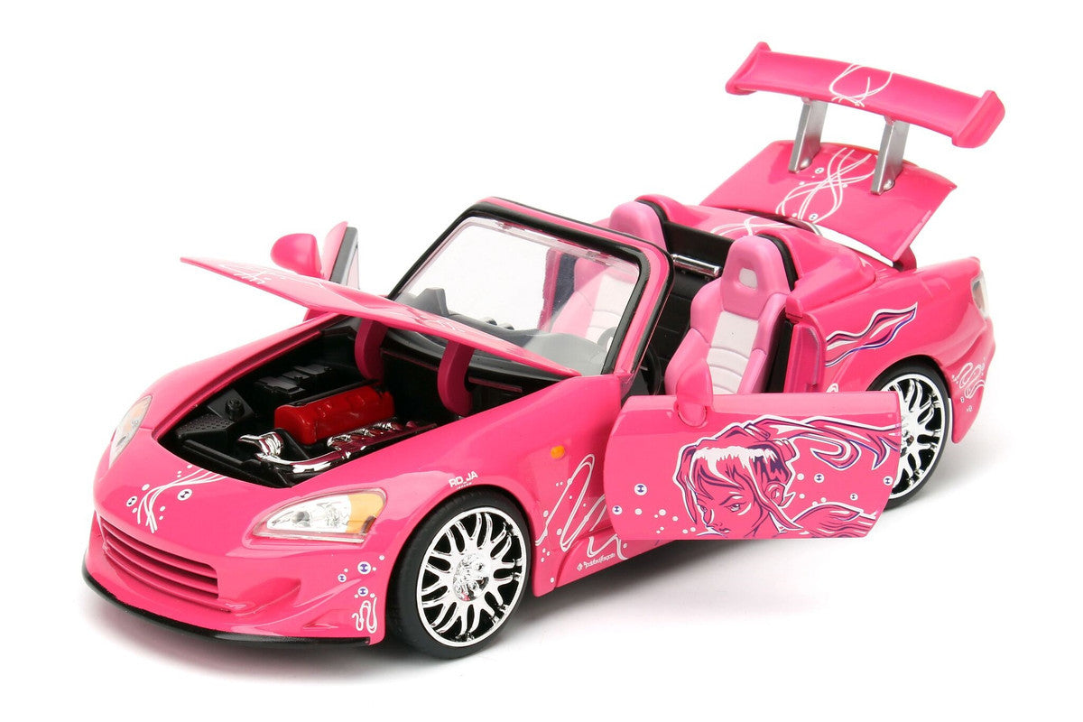 Suki's 2001 Honda S2000 Convertible Pink with Graphics "25 Years of Fast & Furious" "2 Fast 2 Furious" (2003) Movie 1/24 Diecast Model Car by Jada