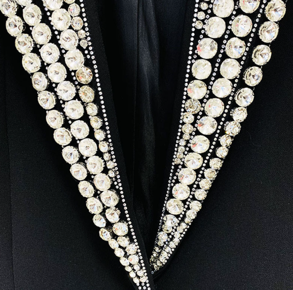 Women's Rhinestone Beaded One Button Slim Blazer Jacket