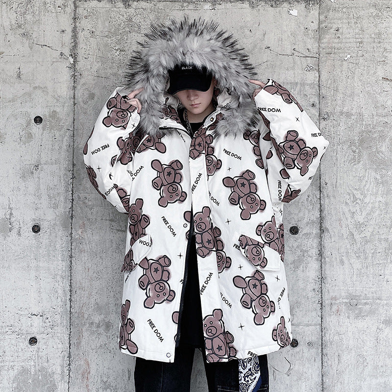 Plus Size Hip Hop Cotton Jacket with Bear Print
