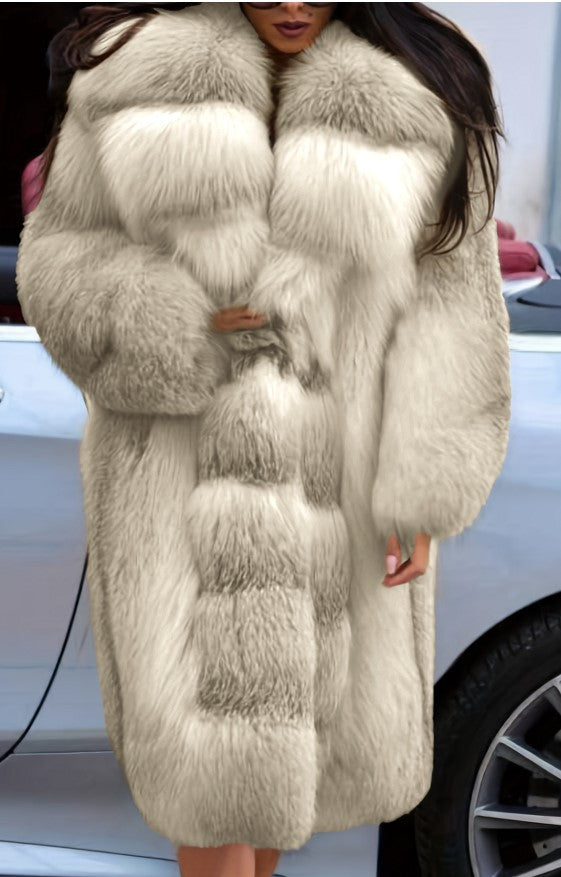Women's Mid-length Warm Patchwork Faux Fur Coat