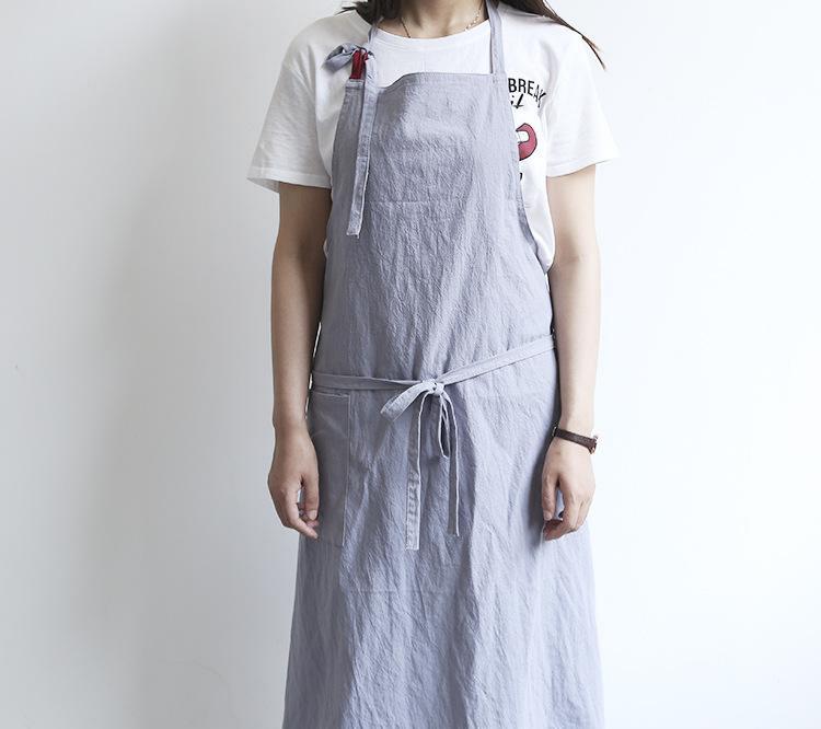 Solid Color Kitchen Apron Japanese Style Korean Style Sleeveless Multi-color Cotton And Linen