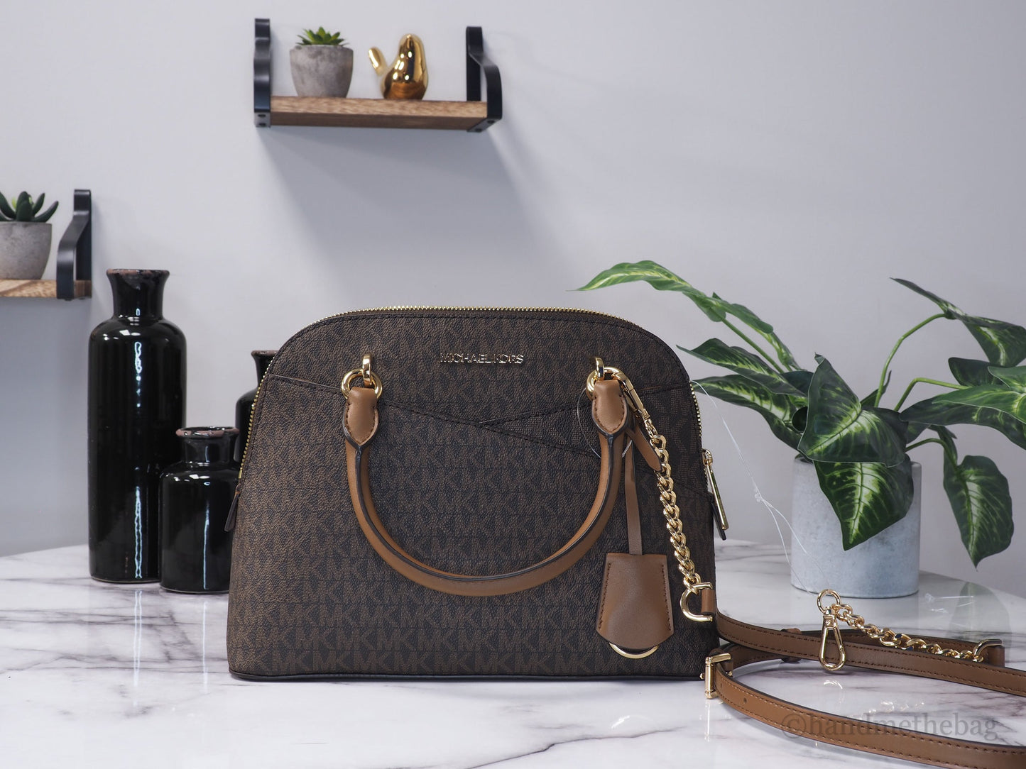 Michael Kors Jet Set Travel Medium Brown Signature PVC Dome X Cross Satchel Bag