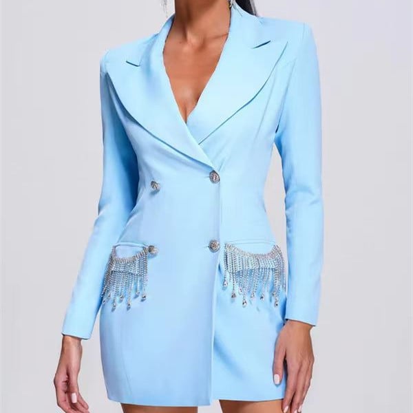 Women's Long-sleeved V-neck Tassel Diamond Jacket