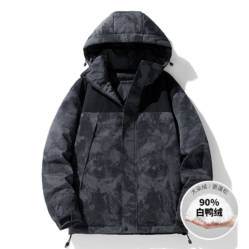 Men's Winter Color-Block Hooded Thick Down Jacket