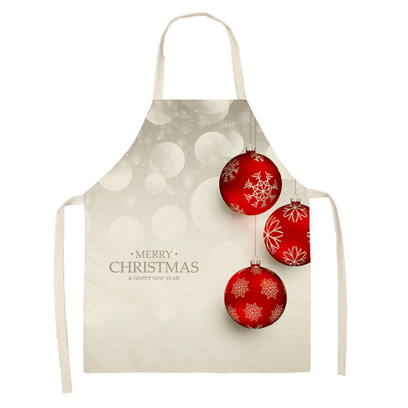 Christmas Deer Art Pattern Female Cleaning Home Cooking Kitchen Apron Chef Ear Cotton Linen