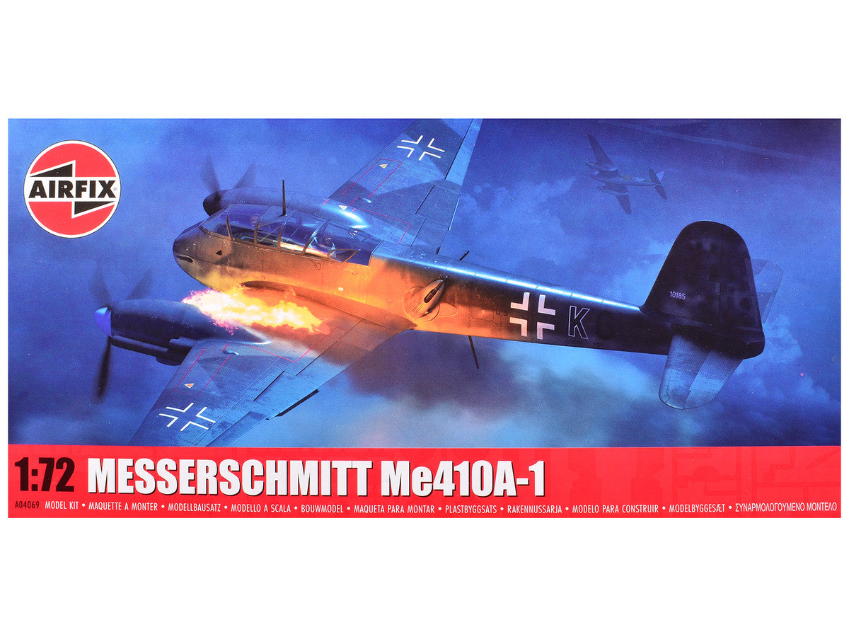 Level 2 Model Kit Messerschmitt Me410A-1 Fighter Aircraft with 2 Scheme Options 1/72 Plastic Model Kit by Airfix