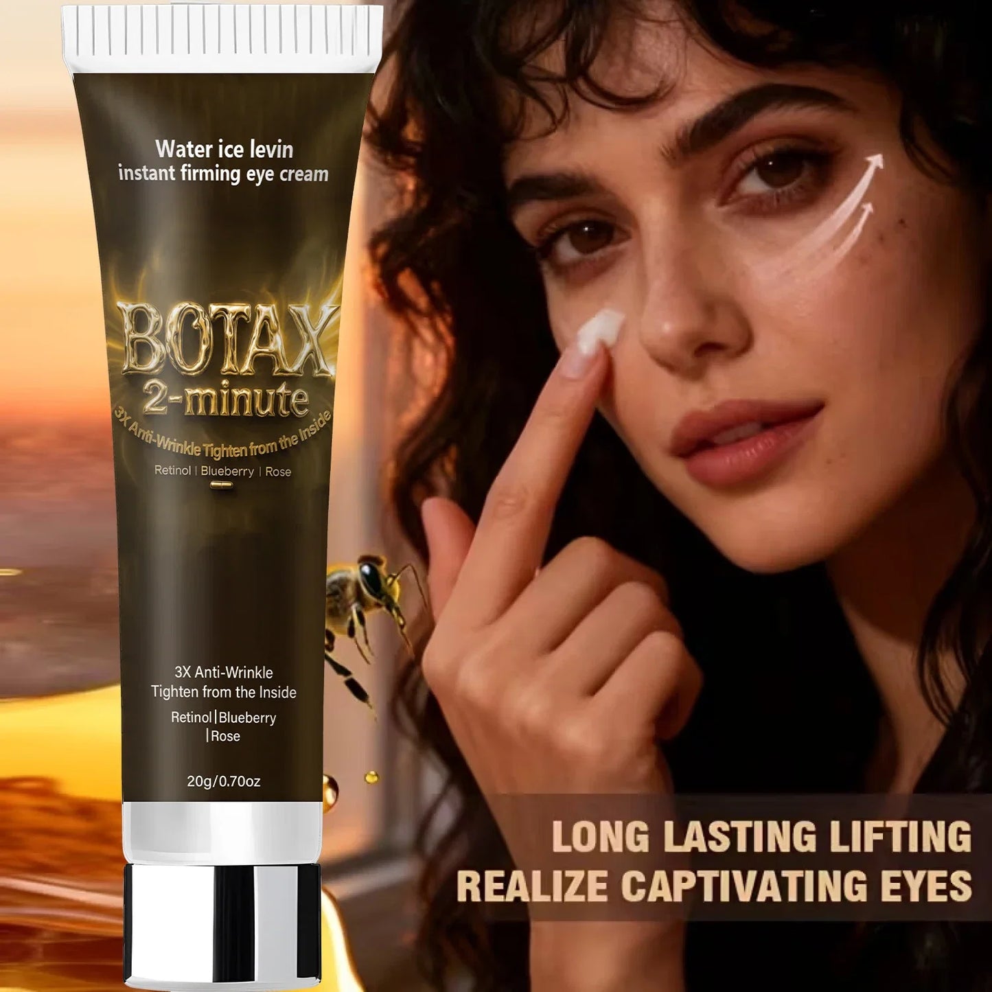 Instant Firming Eye Cream with Retinol & Hyaluronic Acid, 3X Anti-Wrinkle, Tightens from Inside, Blueberry & Rose Extract.
