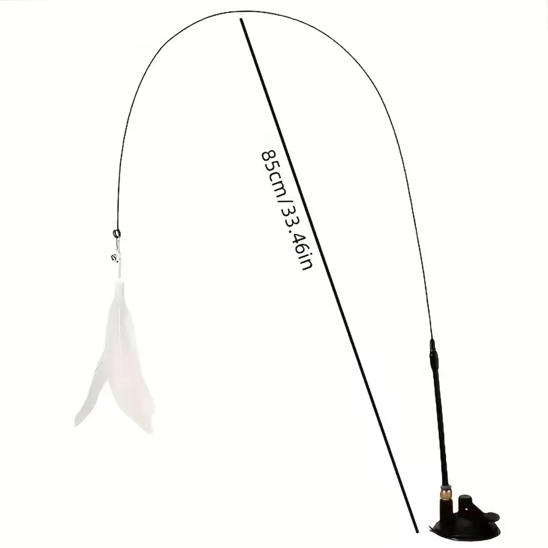 Cat Feather Bell Toy with Suction Cup Base 1 Teaser Wand 3 Replacement Feather Heads Interactive Cat Toy for All Cats