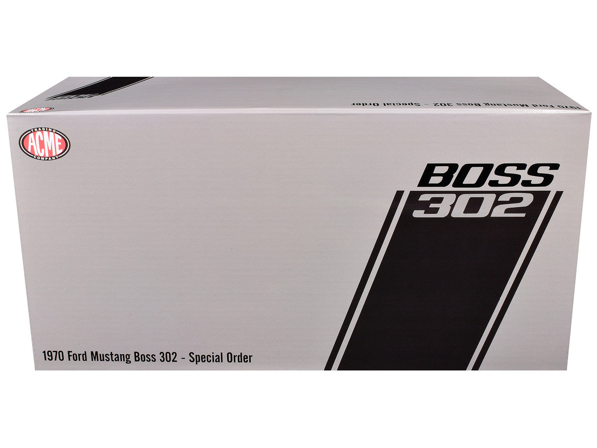 1970 Ford Mustang BOSS 302 "Special Order" Light Silver Metallic with Black Stripes Limited Edition to 302 pieces Worldwide 1/18 Diecast Model Car by ACME