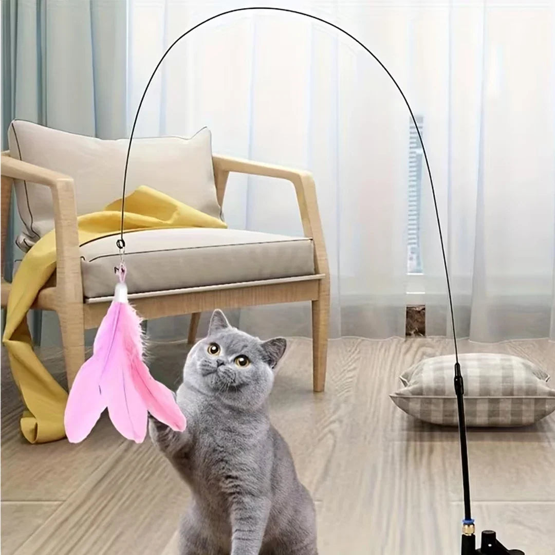 Cat Feather Bell Toy with Suction Cup Base 1 Teaser Wand 3 Replacement Feather Heads Interactive Cat Toy for All Cats