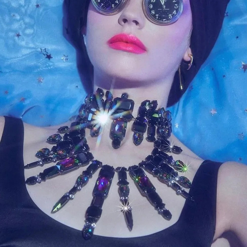 Stonefans Fashion Oversize Crystal Necklace for Women Exaggerated Drag Queen Multi-layer Rhinestone Necklace Irregular