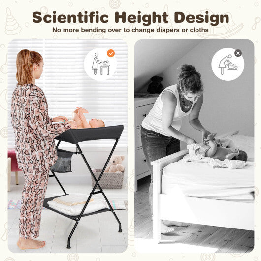 Baby Storage Folding Diaper Changing Table-Black - Color: Black