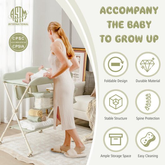 Baby Diaper Changing Table with Water Basin Wheel-Green - Color: Green