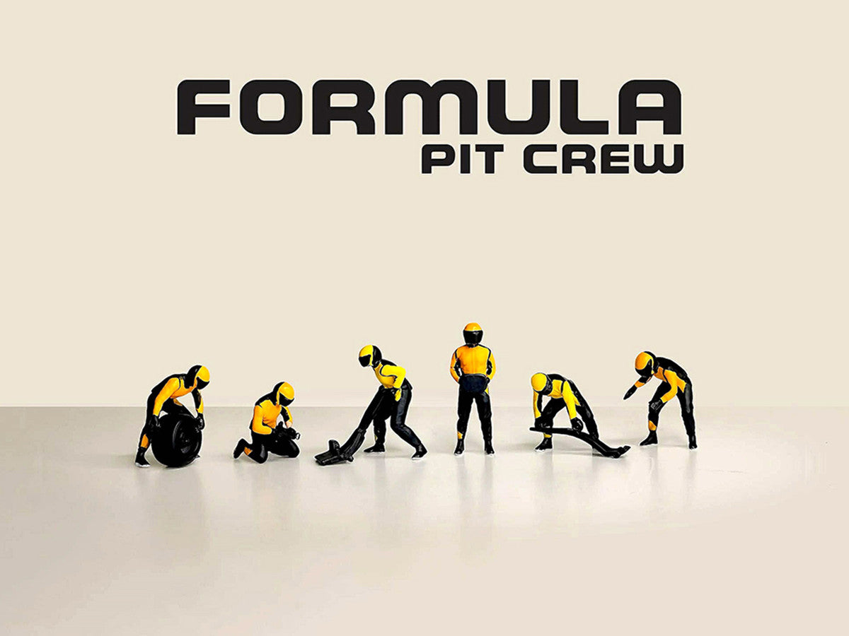 "Formula Pit Crew – Team Orange" 6 piece Diecast Figure Set (6 Figures) Limited Edition for 1/64 Scale Models by American Diorama