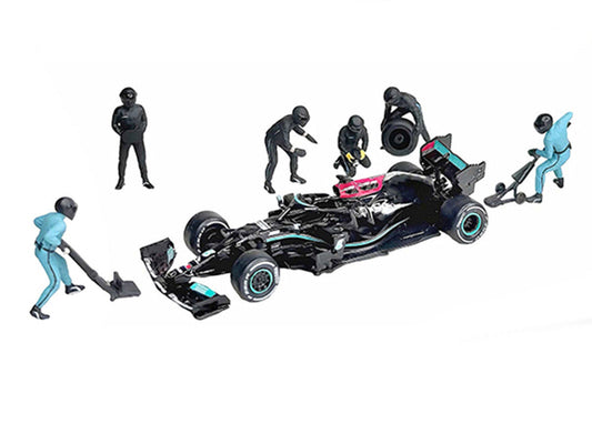 "Formula Pit Crew – Team Black" 6 piece Diecast Figure Set (6 Figures) Limited Edition for 1/64 Scale Models by American Diorama