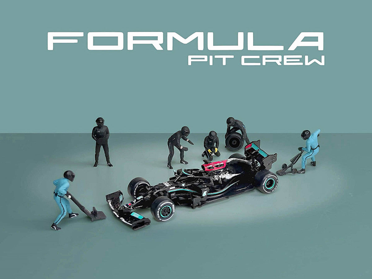 "Formula Pit Crew – Team Black" 6 piece Diecast Figure Set (6 Figures) Limited Edition for 1/64 Scale Models by American Diorama