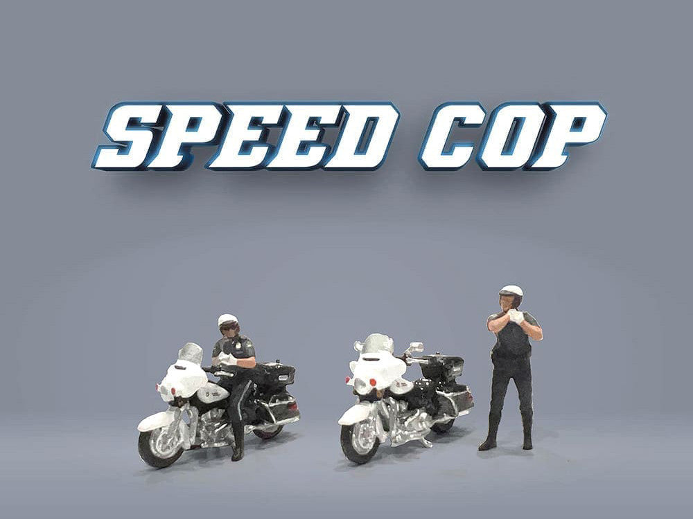 "Speed Cop" 4 piece Diecast Figure Set (2 Figures 2 Motorcycles) Limited Edition for 1/64 Scale Models by American Diorama