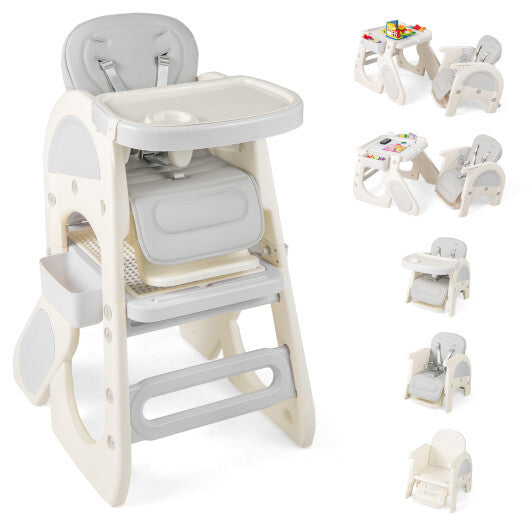 Convertible Baby High Chair with Double-layer Tray and Adjustable Backrest-Pink