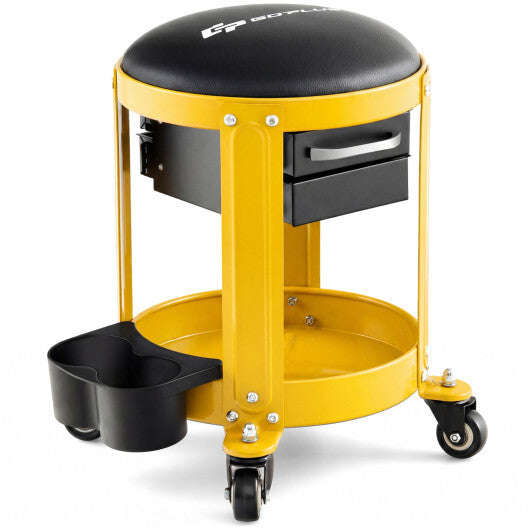 Rolling Mechanic Stool with Removable Padded Seat and Drawers-Yellow