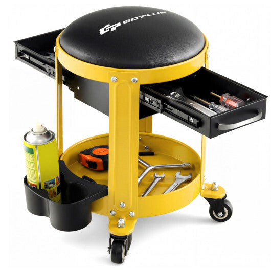 Rolling Mechanic Stool with Removable Padded Seat and Drawers-Yellow