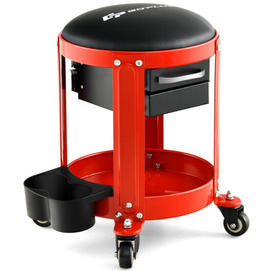 Rolling Mechanic Stool with Removable Padded Seat and Drawers-Yellow