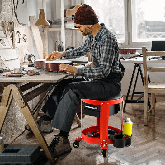 Rolling Mechanic Stool with Removable Padded Seat and Drawers-Yellow