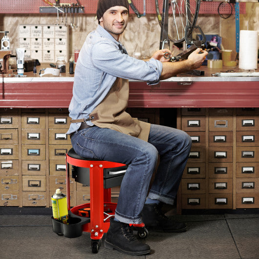 Rolling Mechanic Stool with Removable Padded Seat and Drawers-Yellow