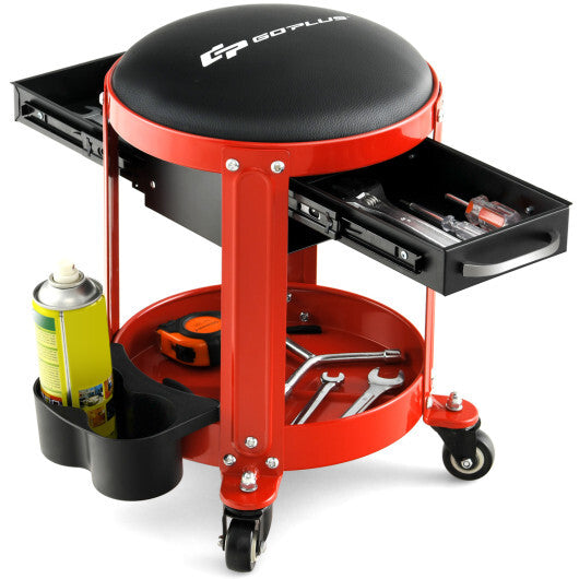 Rolling Mechanic Stool with Removable Padded Seat and Drawers-Yellow