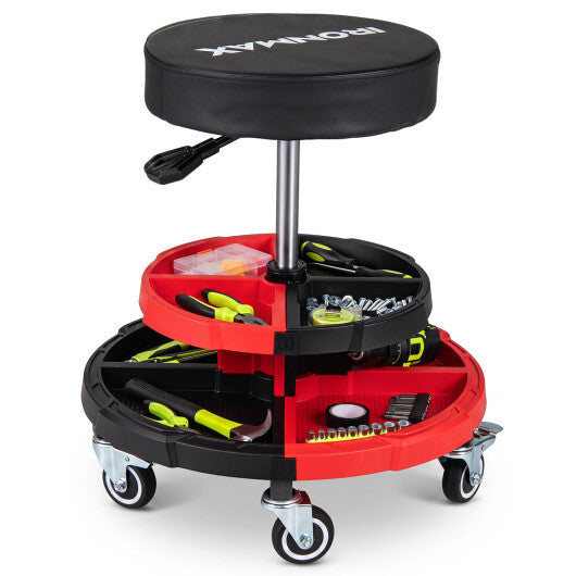 Rolling Mechanic Stool with Cushioned Seat and 5 Wheels 330 LBS-Red