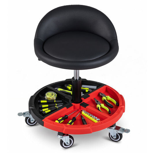 360? Rolling Mechanic Stool with 1 Tool Storage Tray-Red