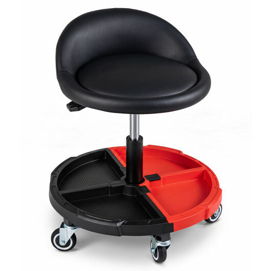 360? Rolling Mechanic Stool with 1 Tool Storage Tray-Red