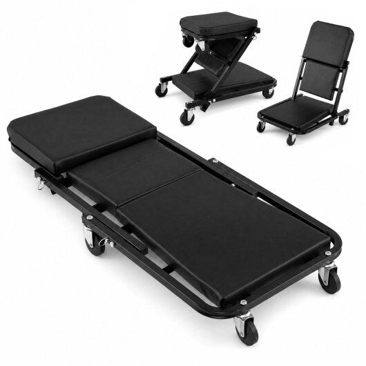 36" 3-in-1 Folding Mechanic Creeper Under Car Roller Creeper-Black
